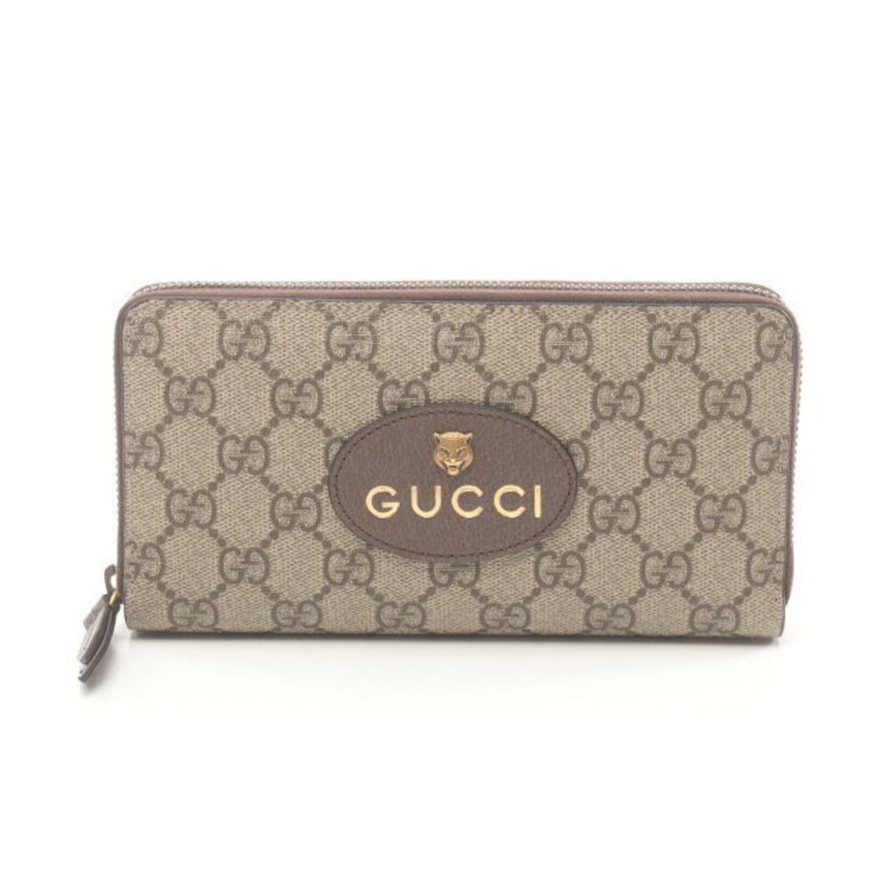 Gucci GG Supreme Round Long Wallet Canvas Leather Beige Brown